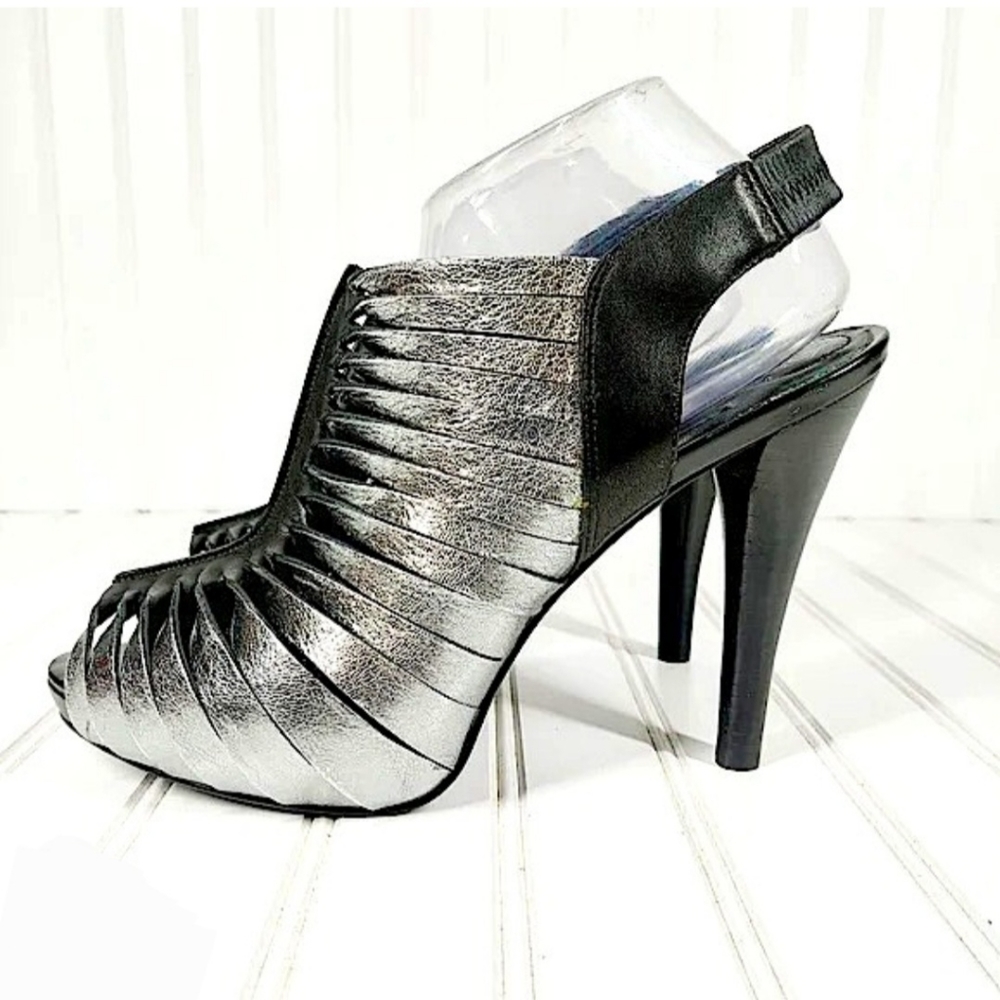 BCBG Metallic Silver and Black heels